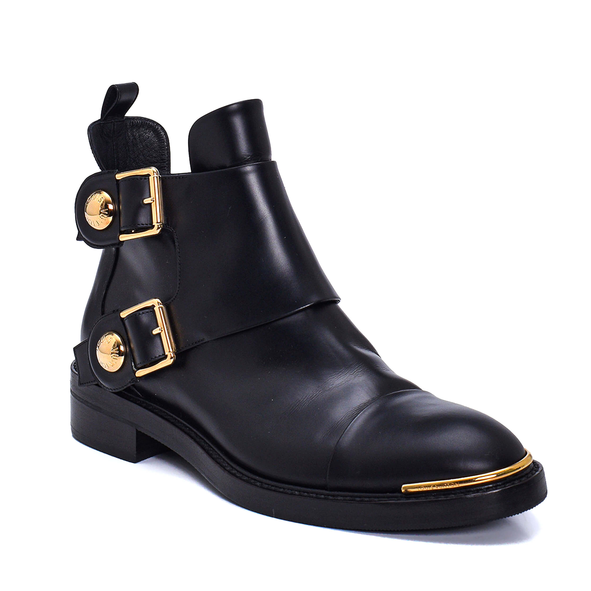 Louis Vuitton - Black leather&Gold Details Boots